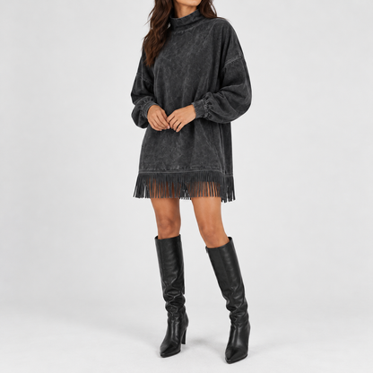 Rosina Soft Fringe Mini Dress — Dark Gray | Emory & Blanc