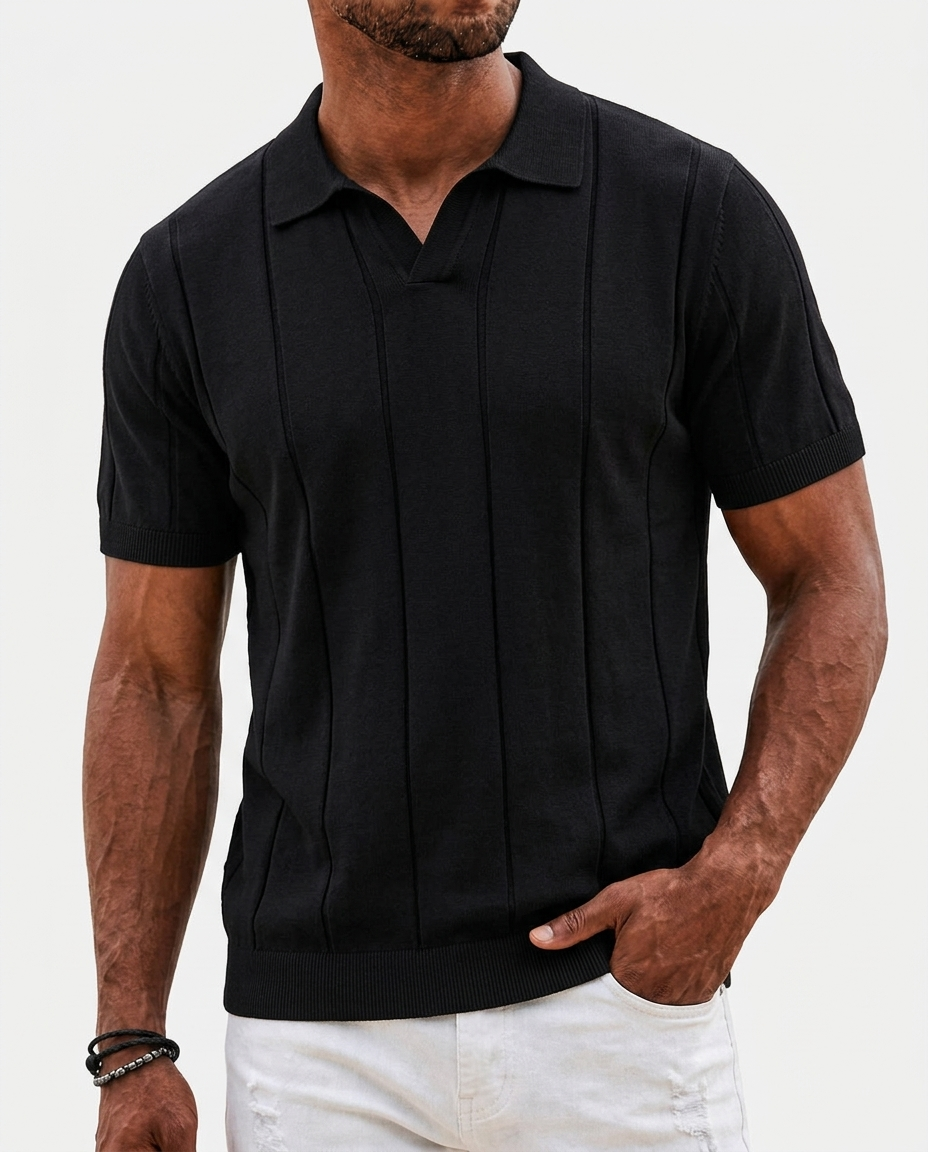 Sabine Open-Collar Polo — Black | Emory & Blanc