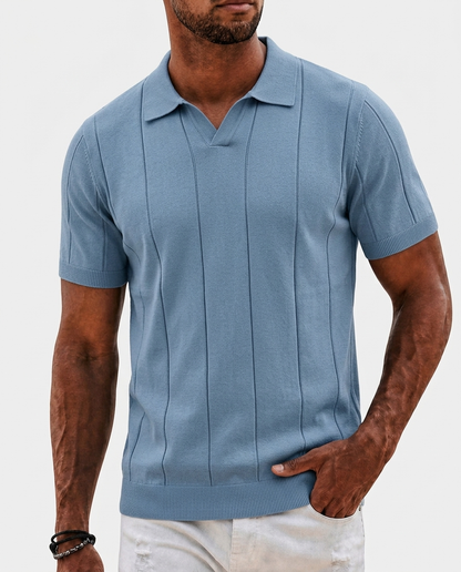 Sabine Open-Collar Polo — Blue | Emory & Blanc