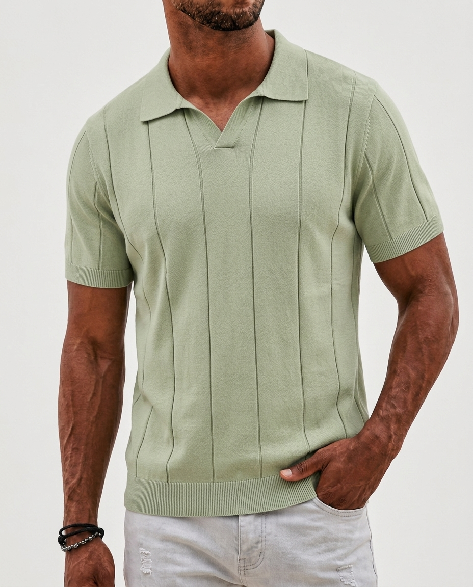 Sabine Open-Collar Polo — Green | Emory & Blanc