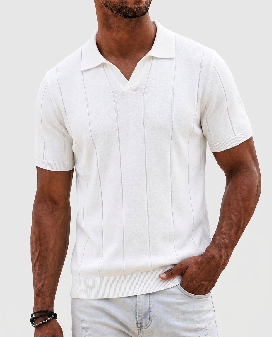 Sabine Open-Collar Polo — White | Emory & Blanc