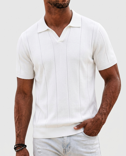 Sabine Open-Collar Polo — White | Emory & Blanc