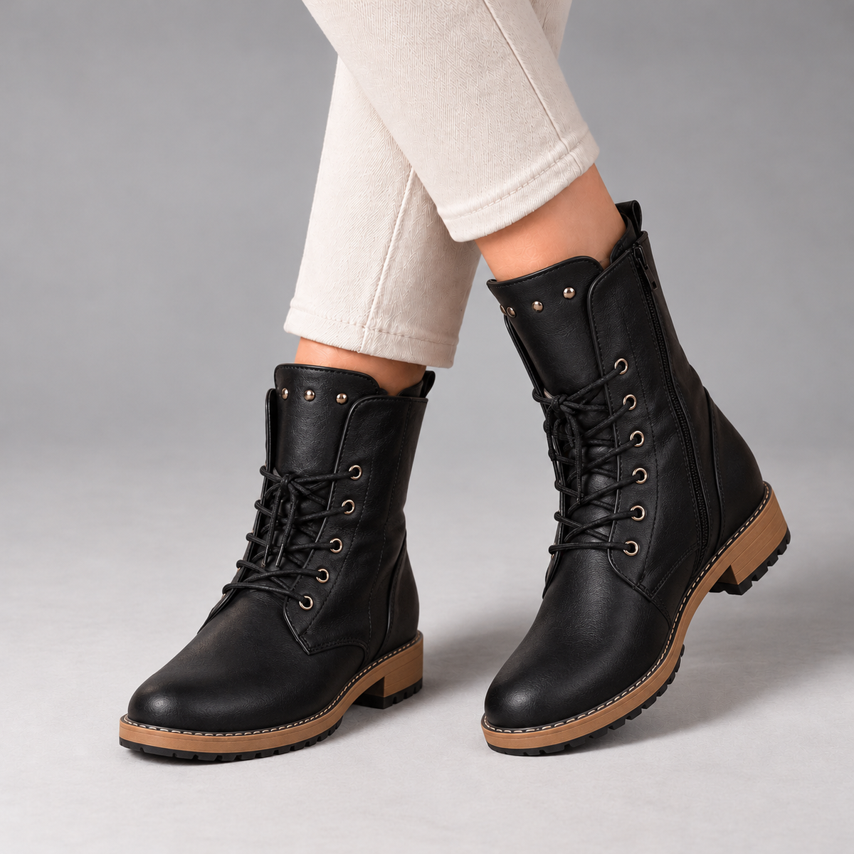 Sandrine Comfort Lace-Up Ankle Boots — Black | Emory & Blanc