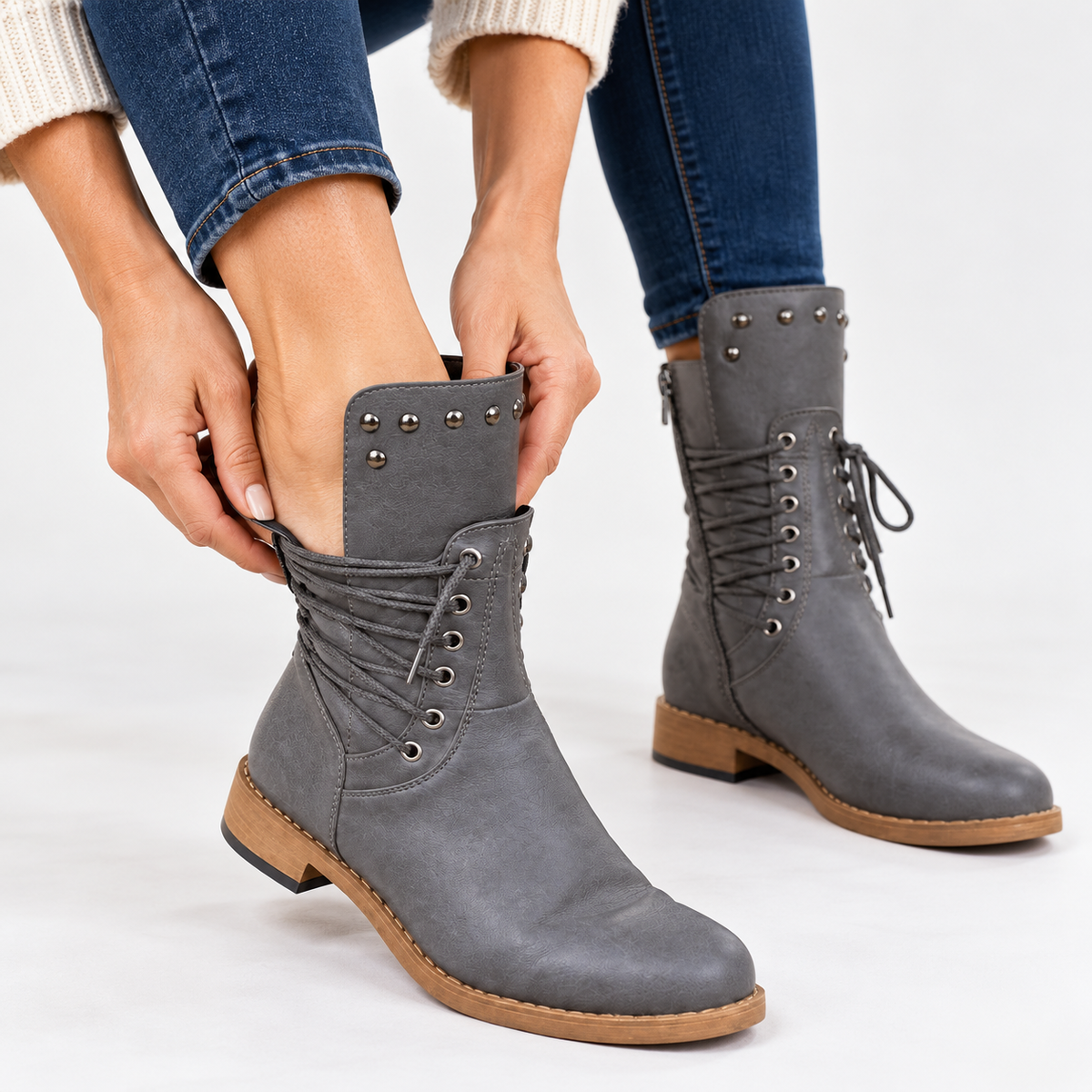 Sandrine Comfort Lace-Up Ankle Boots — Gray | Emory & Blanc