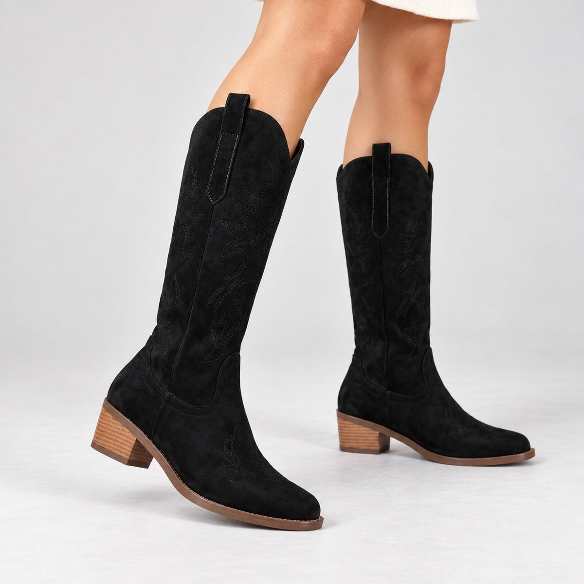 Savannah Soft Embroidered Western Boots — Black | Emory & Blanc