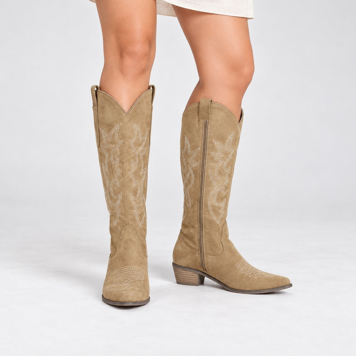 Savannah Soft Embroidered Western Boots — Khaki | Emory & Blanc