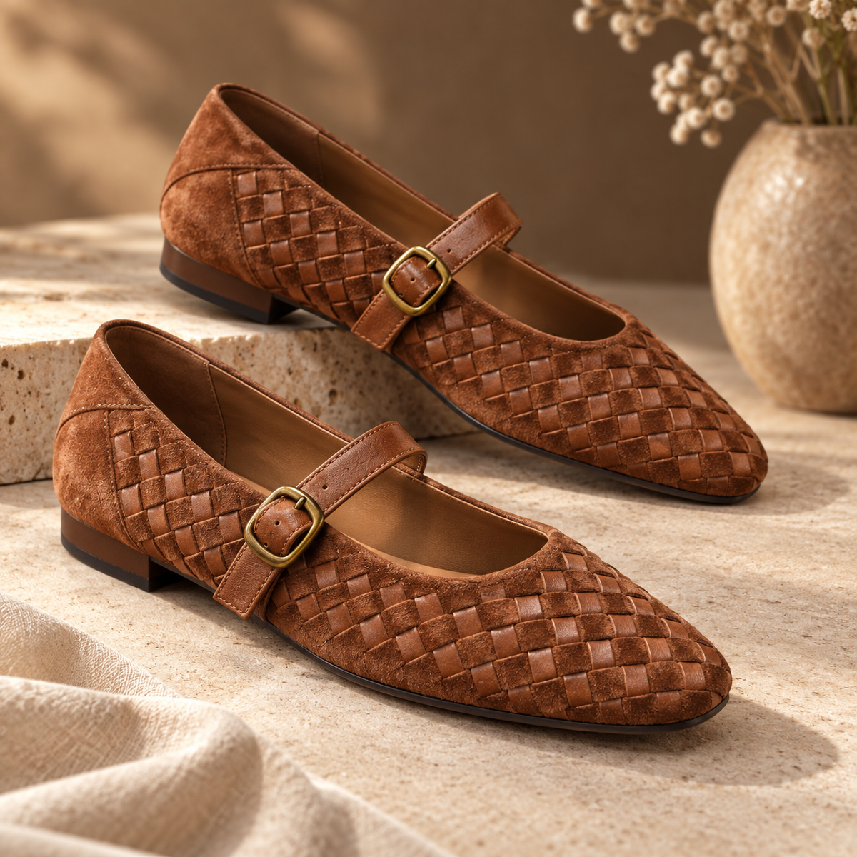 Seraphine Basketweave Mary Jane — Brown | Emory & Blanc