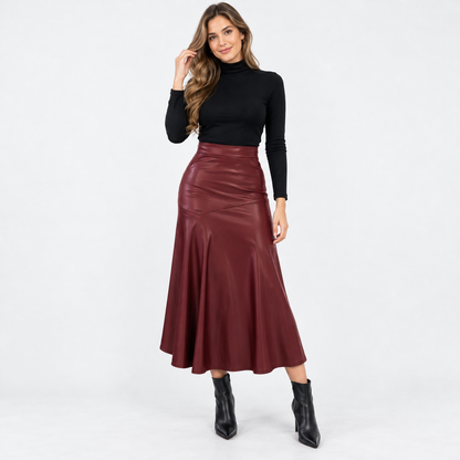Serena Comfort Flared Midi Skirt — Burgundy | Emory & Blanc