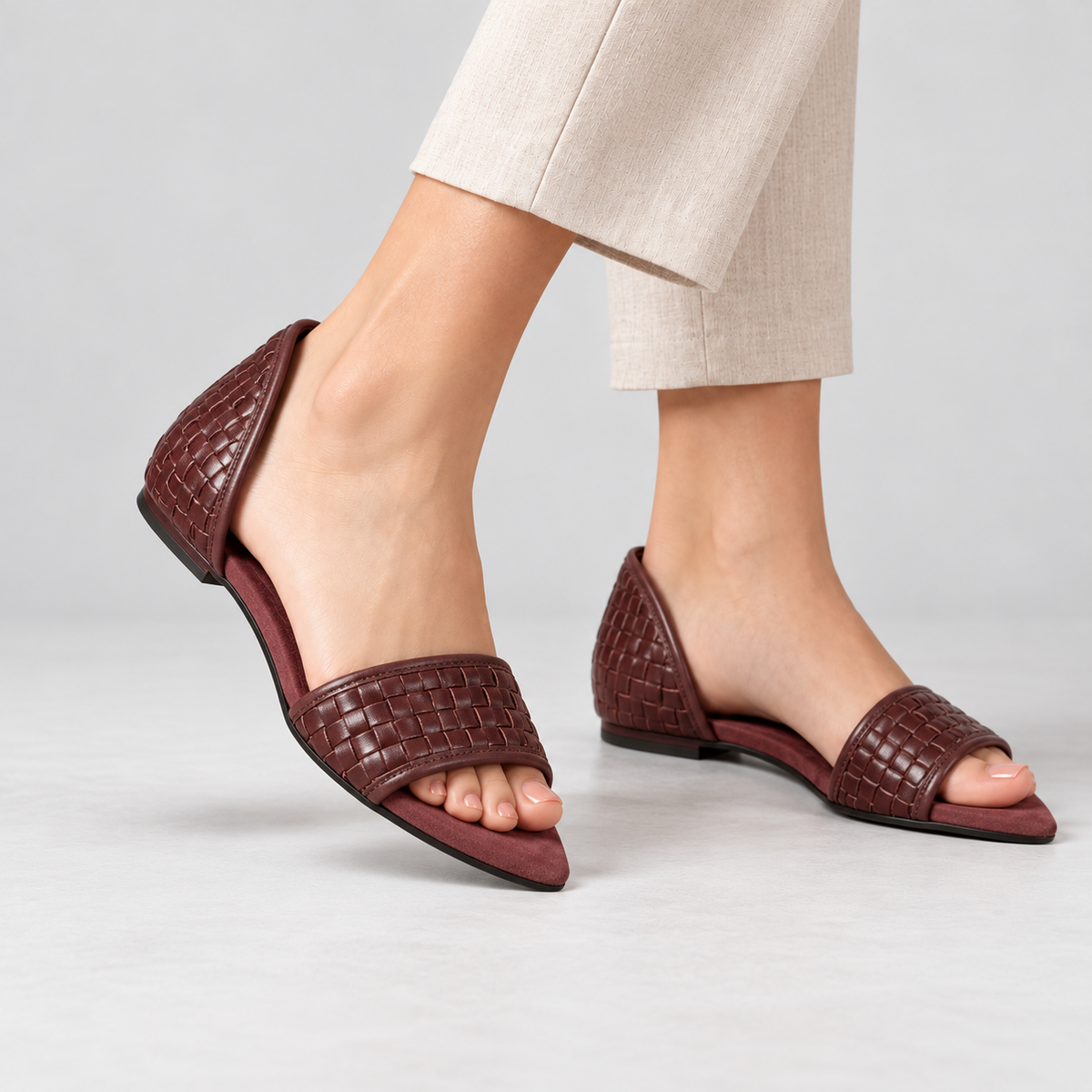 Severine Breathable Woven Peep-Toe Flats | Emory & Blanc