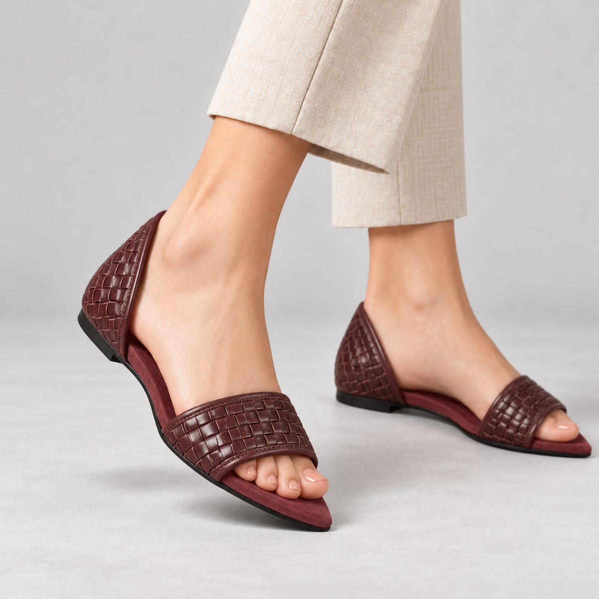 Severine Breathable Woven Peep-Toe Flats | Emory & Blanc