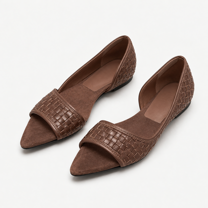 Severine Breathable Woven Peep-Toe Flats | Emory & Blanc