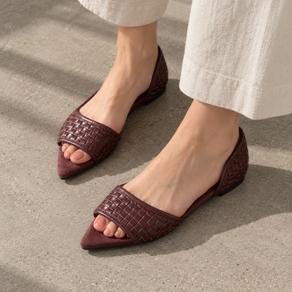 Severine Breathable Woven Peep-Toe Flats | Emory & Blanc