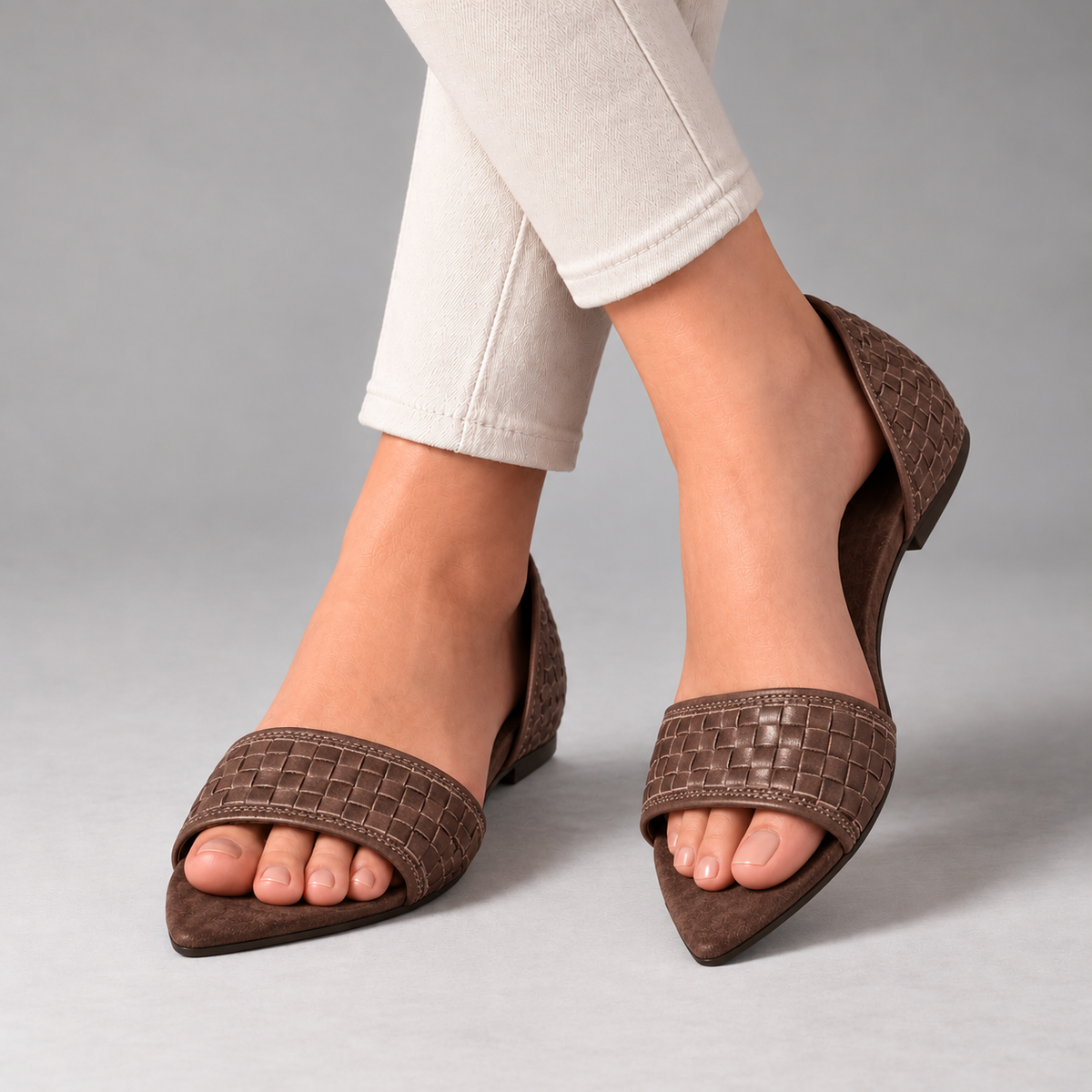 Severine Breathable Woven Peep-Toe Flats | Emory & Blanc