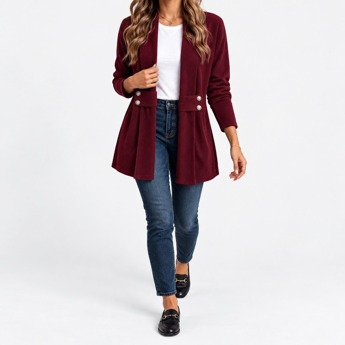 Sidonie Relaxed Fit Ribbed Jacket, Waist Tabs | Emory & Blanc