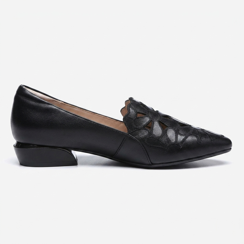 Simone Floral-Cutout Loafer — Black | Emory & Blanc