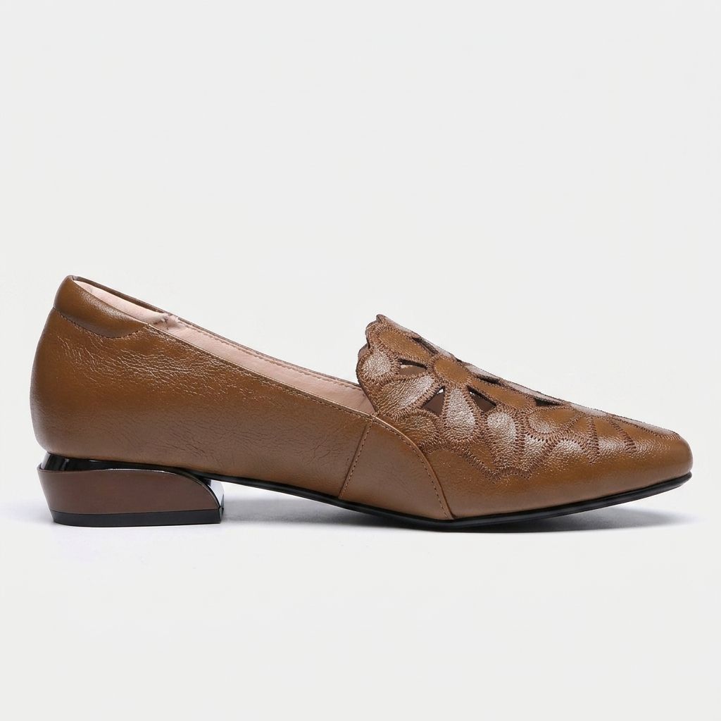 Simone Floral-Cutout Loafer — Brown | Emory & Blanc