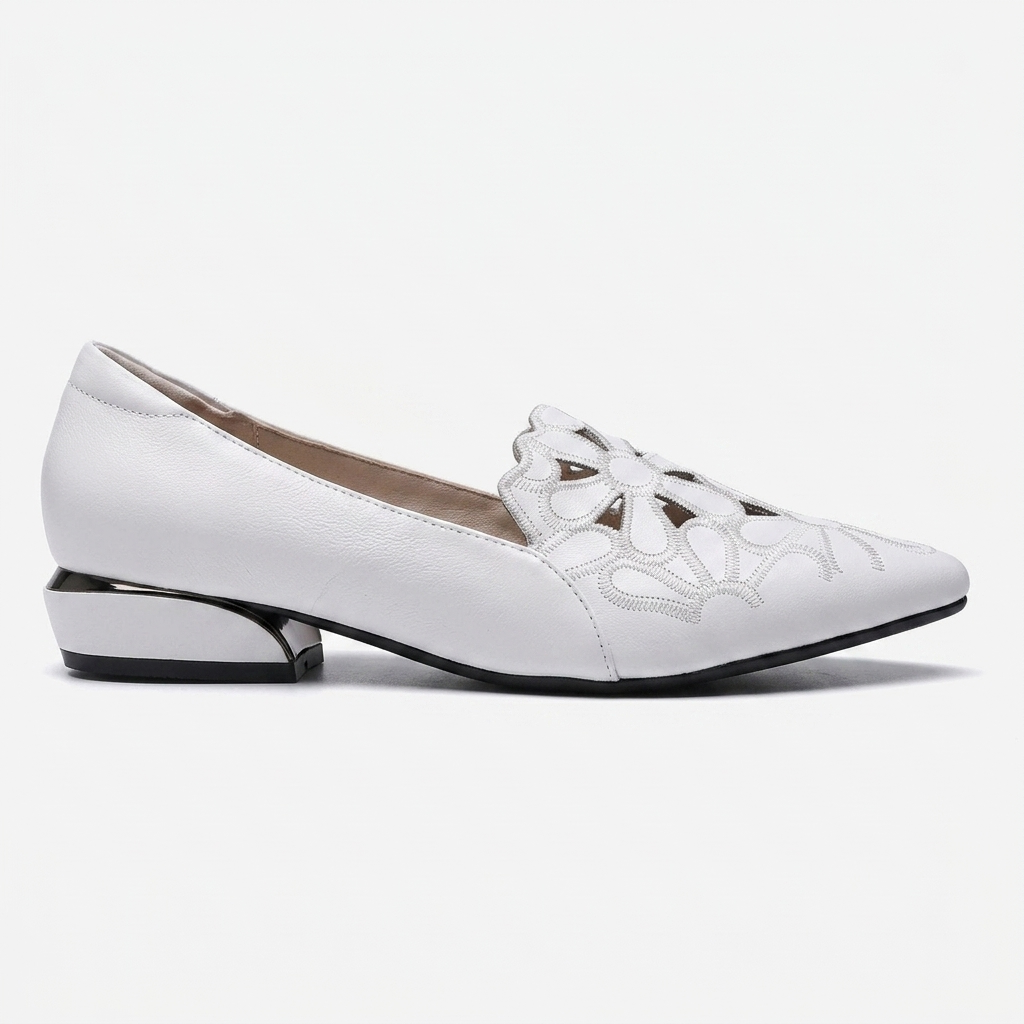 Simone Floral-Cutout Loafer — White | Emory & Blanc