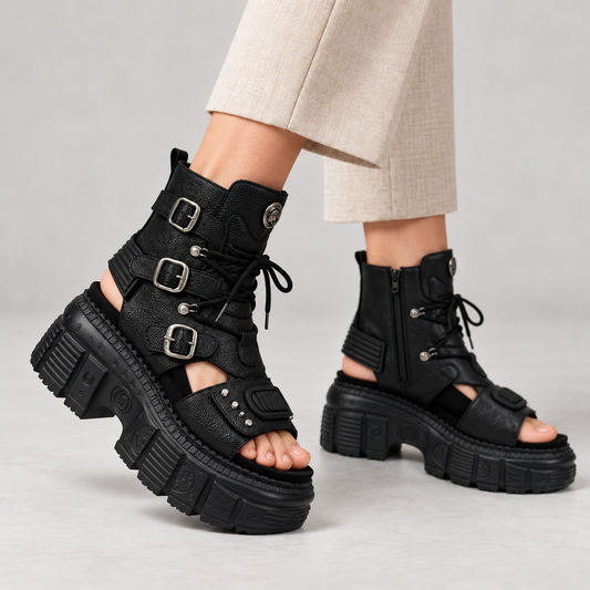 Solange Stretch Platform Sandal Boots | Emory & Blanc