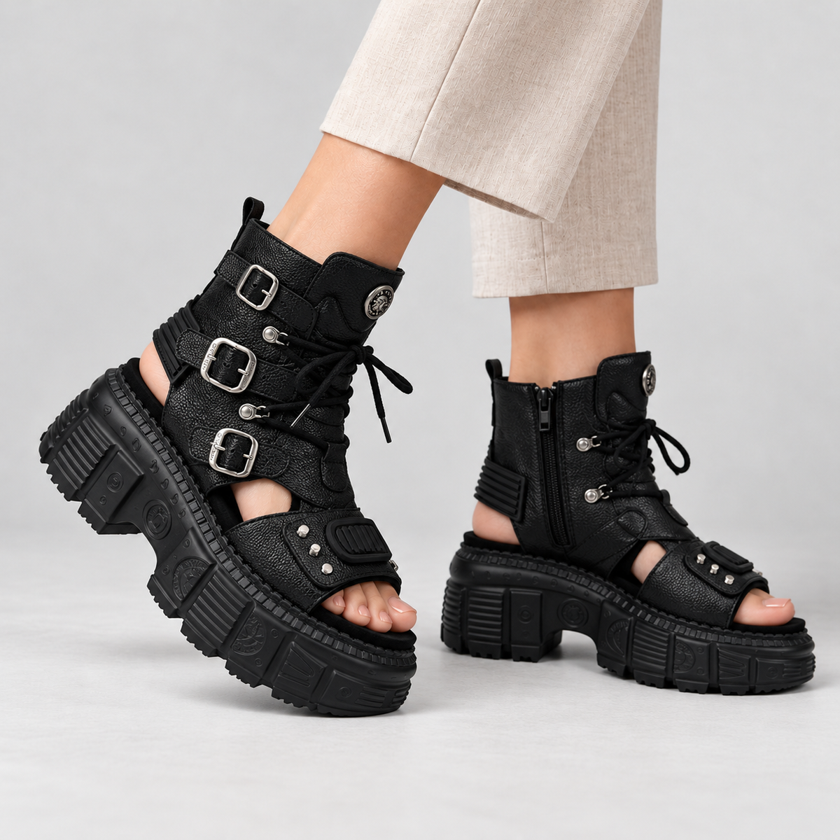 Solange Stretch Platform Sandal Boots | Emory & Blanc