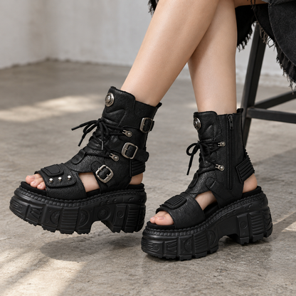 Solange Stretch Platform Sandal Boots | Emory & Blanc