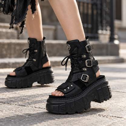 Solange Stretch Platform Sandal Boots | Emory & Blanc