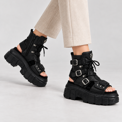Solange Stretch Platform Sandal Boots | Emory & Blanc