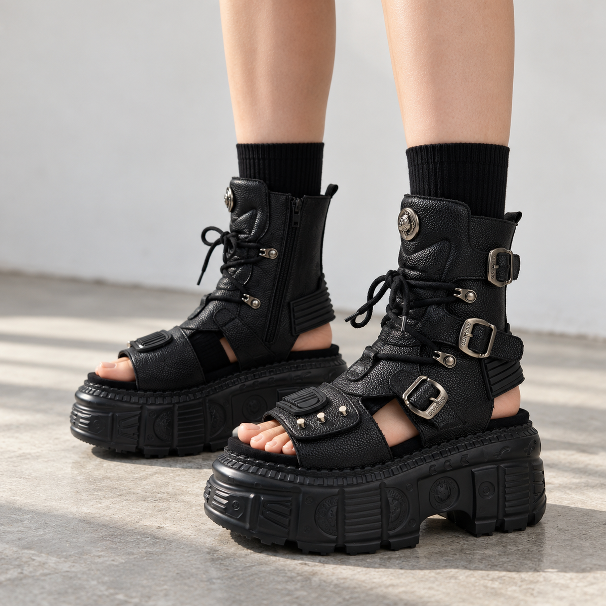Solange Stretch Platform Sandal Boots | Emory & Blanc