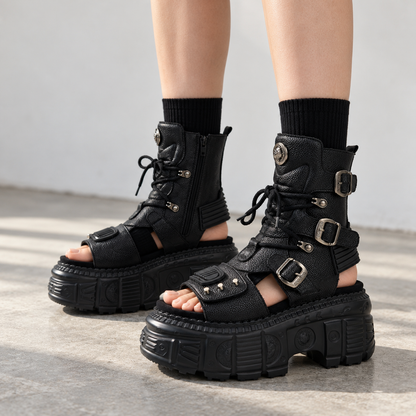 Solange Stretch Platform Sandal Boots | Emory & Blanc