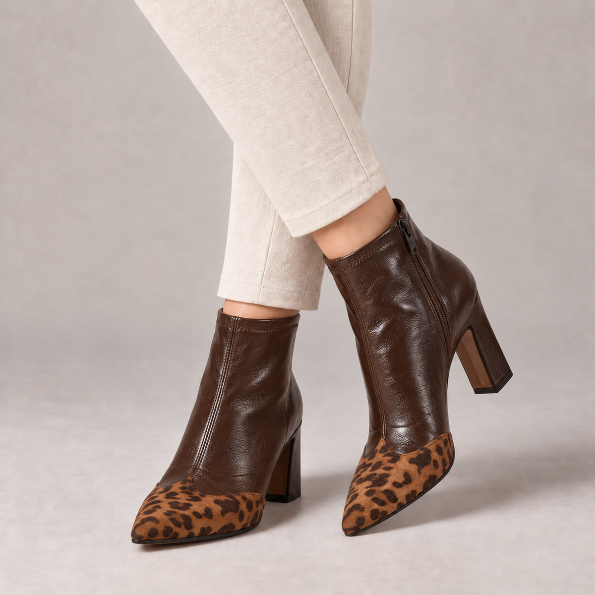 Solene Women's Soft Pointed Toe Ankle Boots — Brown / Leopard | Emory & Blanc