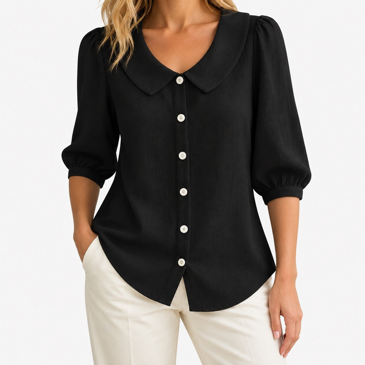 Sophie Relaxed Fit Blouse — Black | Emory & Blanc