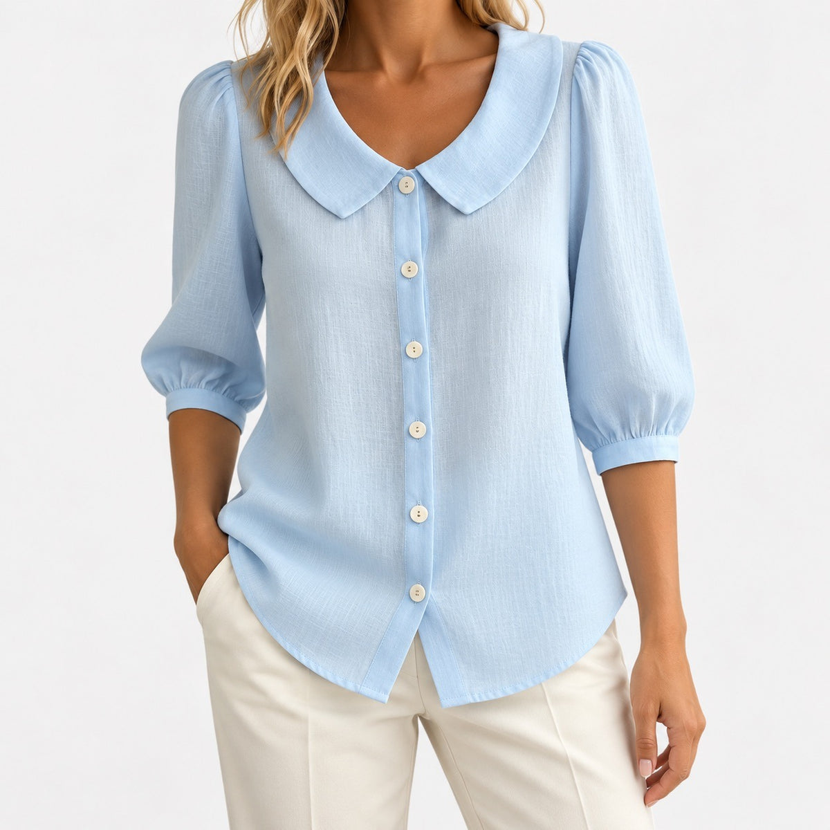 Sophie Relaxed Fit Blouse — Light Blue | Emory & Blanc