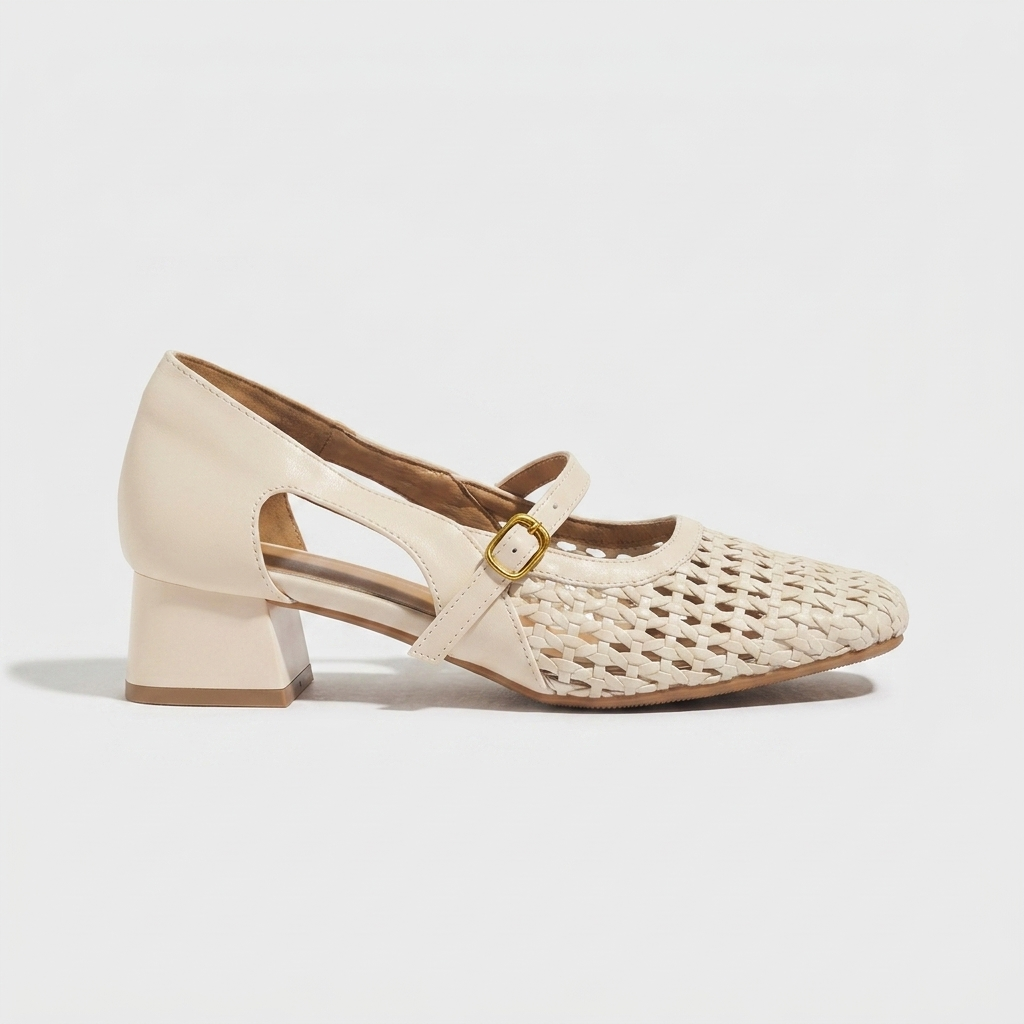 Sutton Woven Mary Jane — White | Emory & Blanc