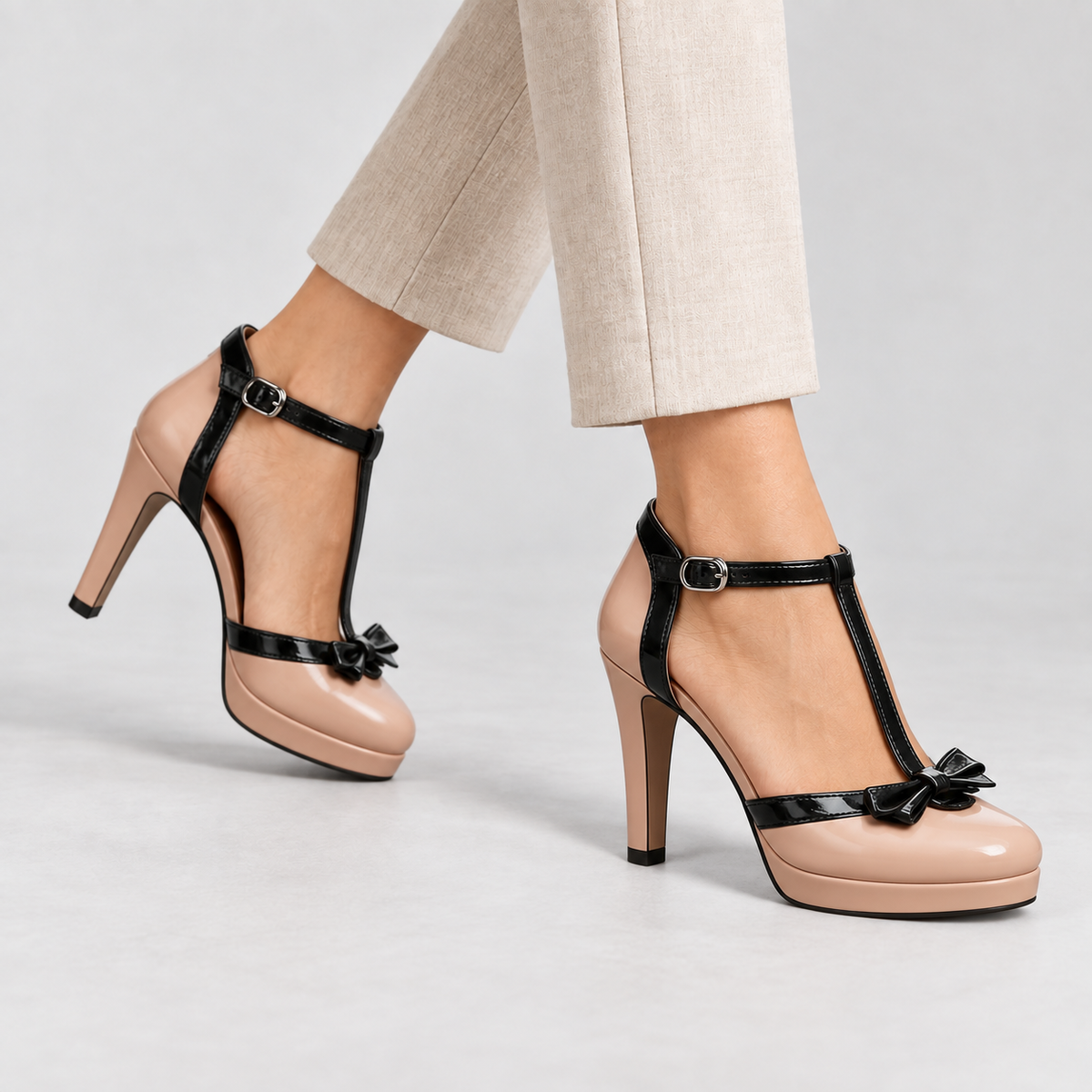 Sylvie Secure-Strap Platform Pumps, Bow | Emory & Blanc