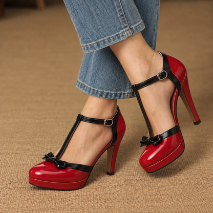 Sylvie Secure-Strap Platform Pumps, Bow | Emory & Blanc