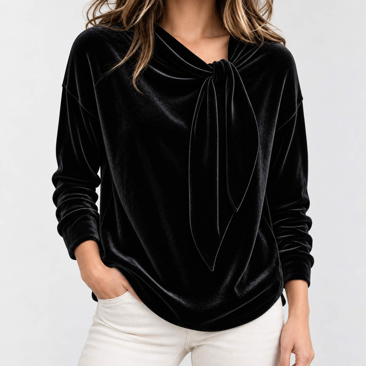 Tabitha Soft Draped Blouse, Side Tie Neck | Emory & Blanc