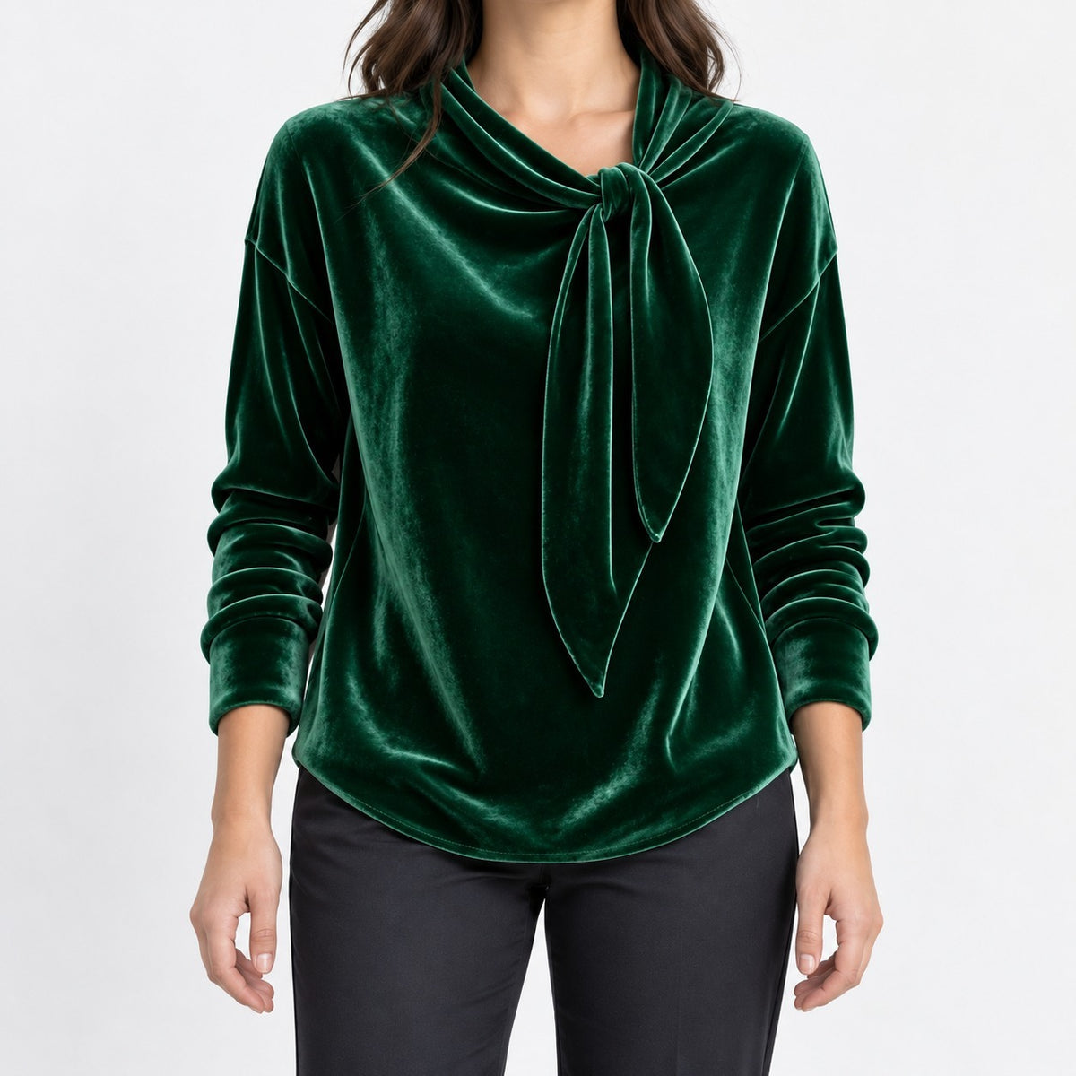Tabitha Soft Draped Blouse, Side Tie Neck — Dark Green | Emory & Blanc