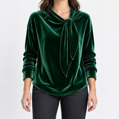Tabitha Soft Draped Blouse, Side Tie Neck — Dark Green | Emory & Blanc
