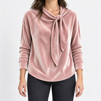 Tabitha Soft Draped Blouse, Side Tie Neck — Pink / Red | Emory & Blanc