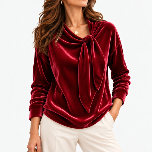 Tabitha Soft Draped Blouse, Side Tie Neck — Red | Emory & Blanc