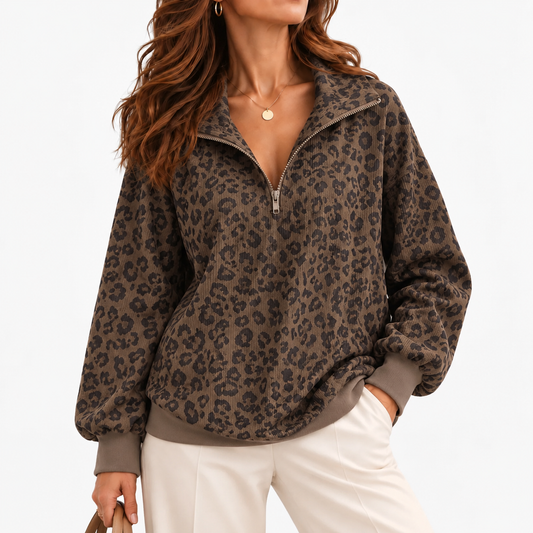 Talia Stretch Pullover, Half-Zip Collar — Coffee | Emory & Blanc
