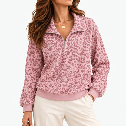 Talia Stretch Pullover, Half-Zip Collar — Pink / Red | Emory & Blanc