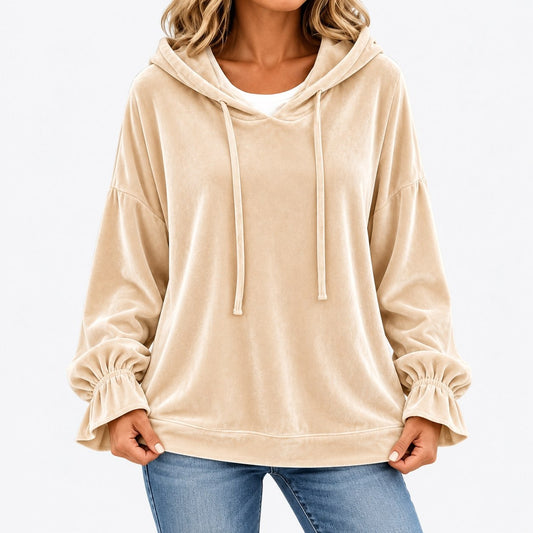 Tallulah Relaxed Fit Hoodie, Ruffle Cuffs — Apricot | Emory & Blanc