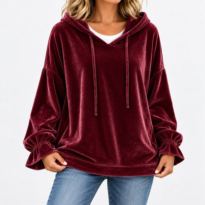 Tallulah Relaxed Fit Hoodie, Ruffle Cuffs — Burgundy | Emory & Blanc