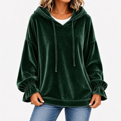 Tallulah Relaxed Fit Hoodie, Ruffle Cuffs — Green | Emory & Blanc