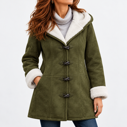 Tamara Comfort Toggle Coat, Plush-Lined Hood — Army Green | Emory & Blanc
