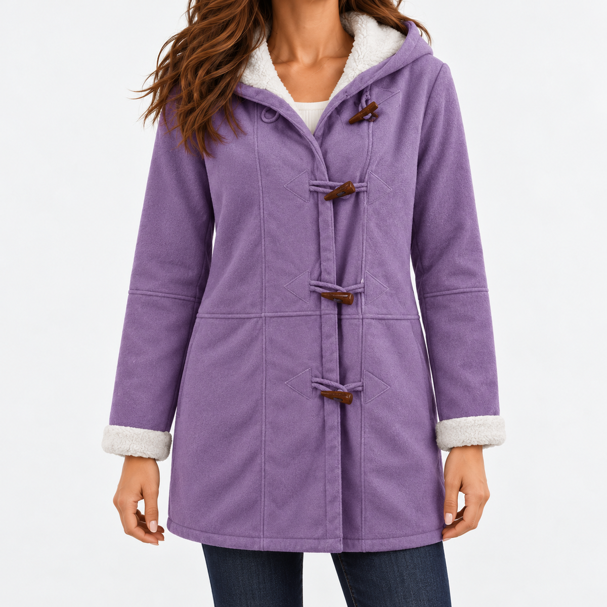 Tamara Comfort Toggle Coat, Plush-Lined Hood — Lavender | Emory & Blanc