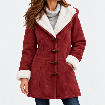 Tamara Comfort Toggle Coat, Plush-Lined Hood — Wine Red | Emory & Blanc