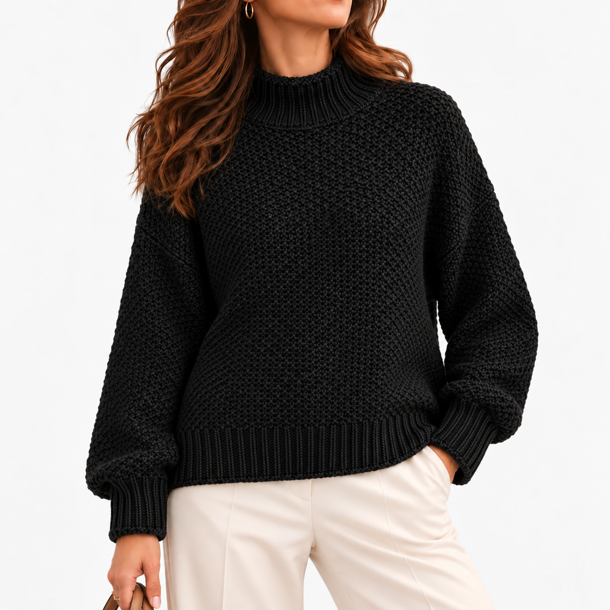 Vianne Relaxed Fit Chunky Roll-Neck Sweater — Black | Emory & Blanc