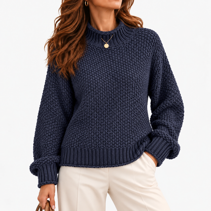 Vianne Relaxed Fit Chunky Roll-Neck Sweater — Blue | Emory & Blanc