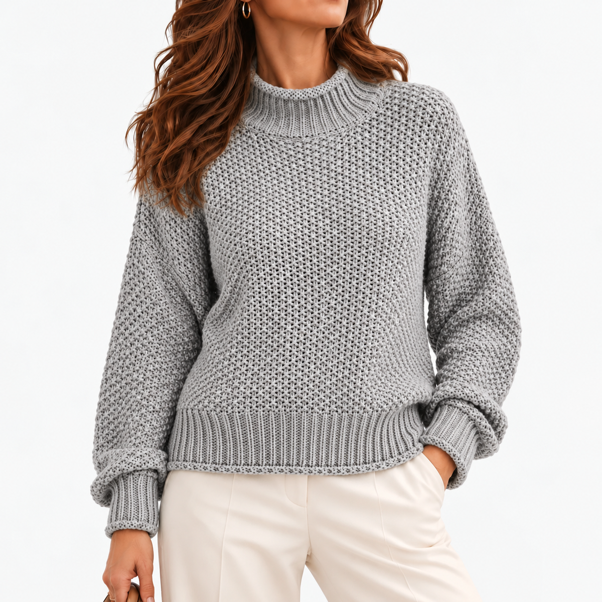 Vianne Relaxed Fit Chunky Roll-Neck Sweater — Gray | Emory & Blanc